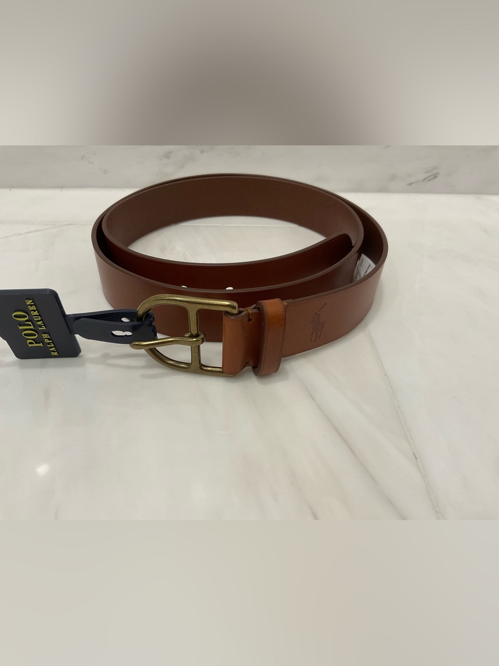 NWT Polo Ralph Lauren Brown Saddler Brass STIRRUP Buckle LEATHER Belt - ITALY